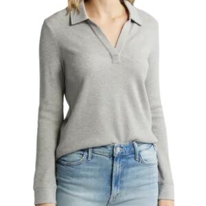 Caslon Long Sleeve Thermal Polo - Charcoal